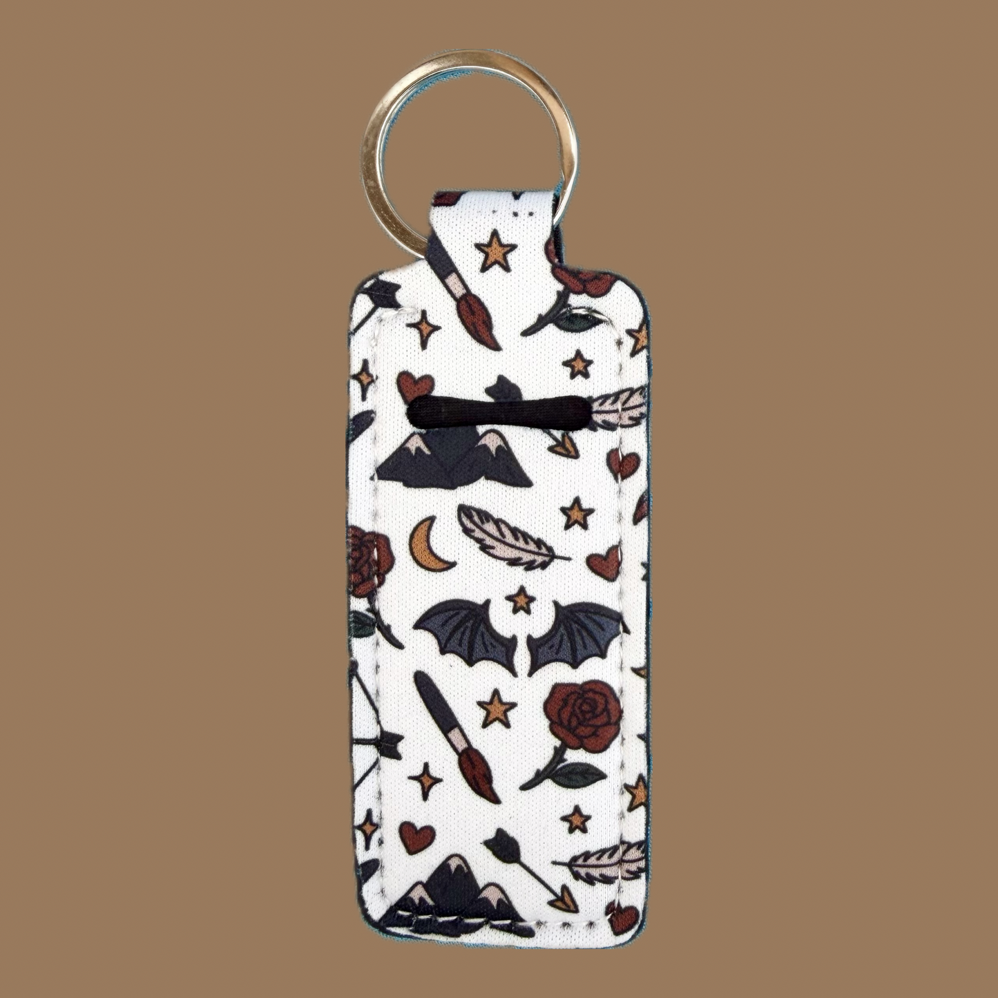 Bats and Paintbrushes Bookish Themed Lip Balm Holder Keychain