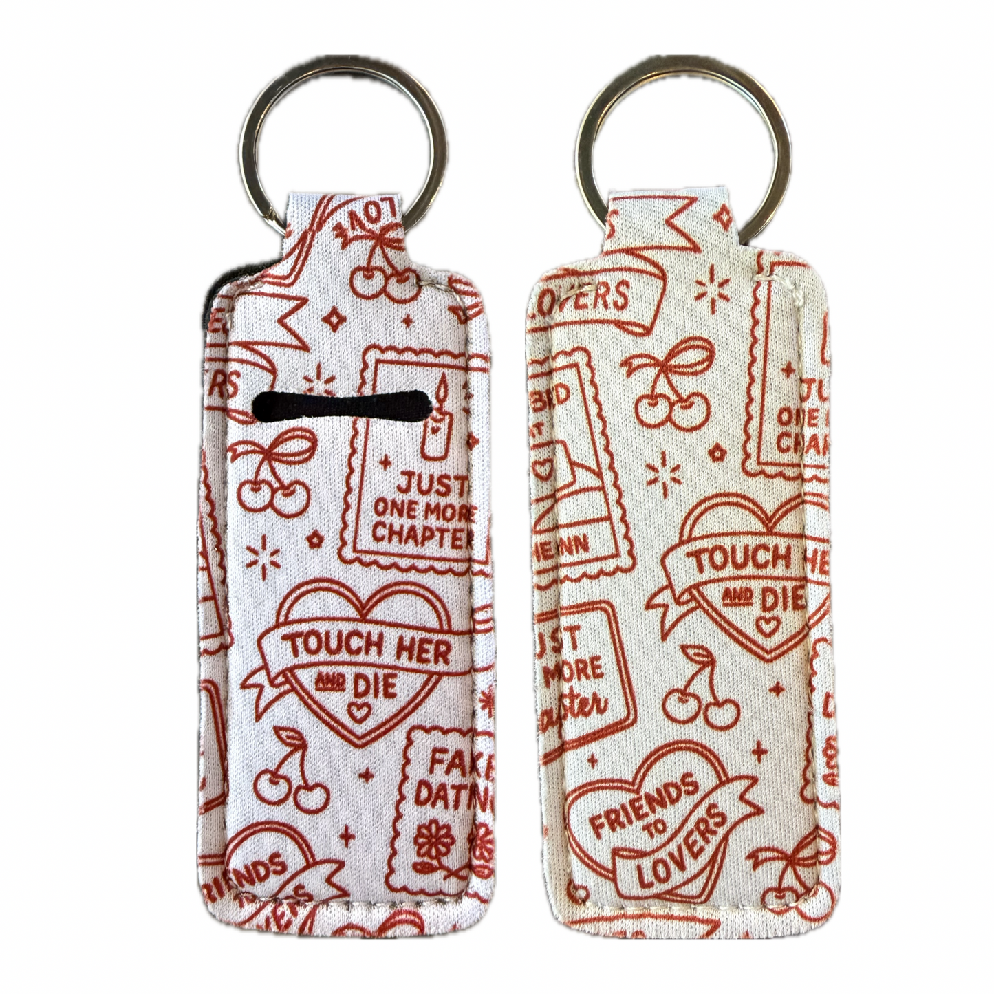 Romance Trope Bookish Themed Lip Balm Holder Keychain