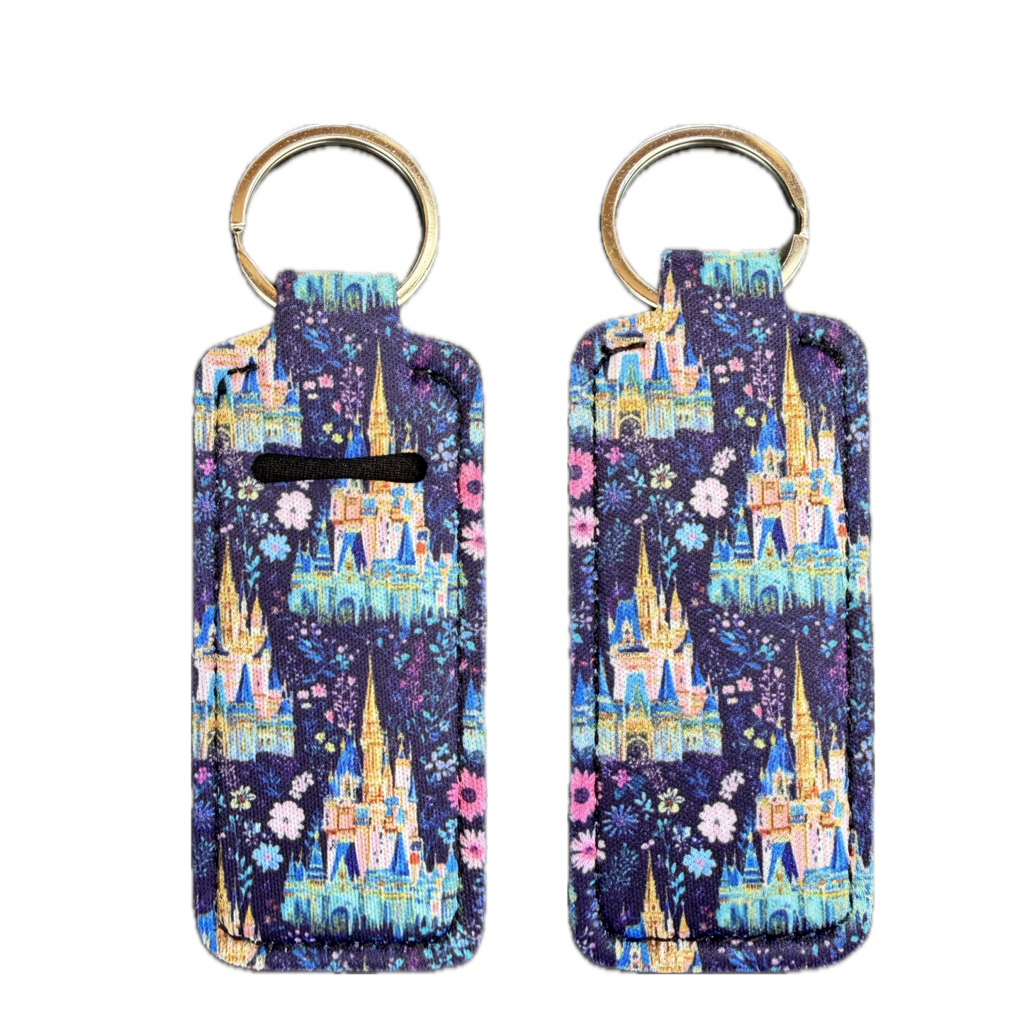 Floral Castle Themed Lip Balm Holder Keychain