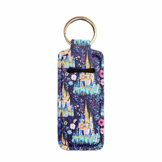 Floral Castle Themed Lip Balm Holder Keychain
