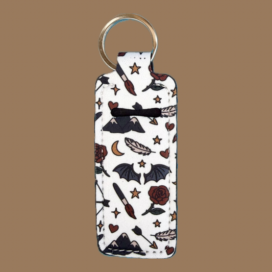 Bats and Paintbrushes Bookish Themed Lip Balm Holder Keychain
